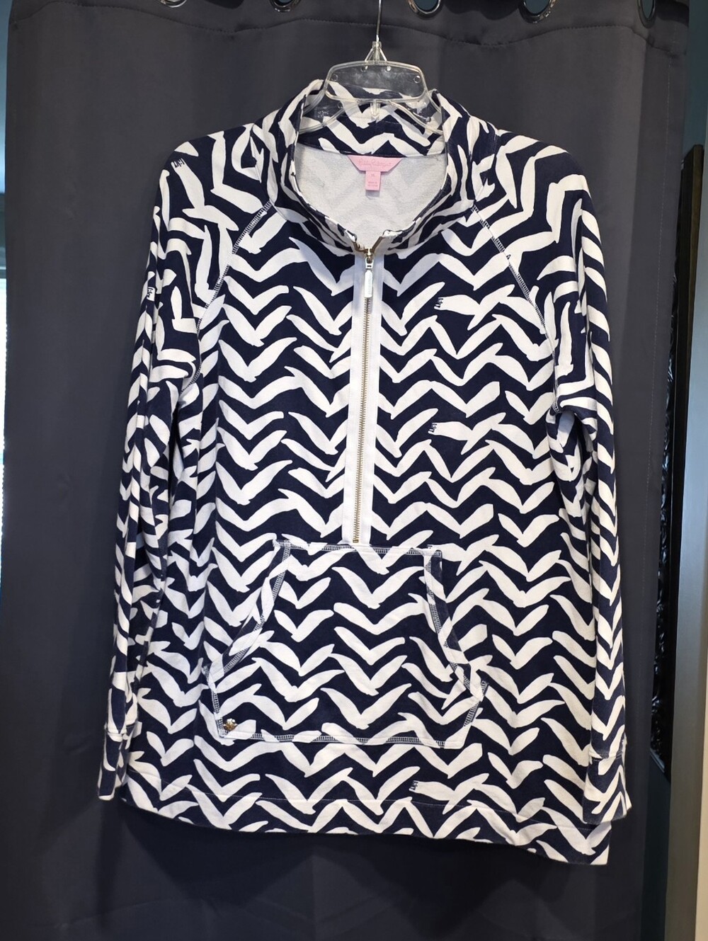 Lilly Pulitzer Navy & White Chevron Half-Zip Pullover